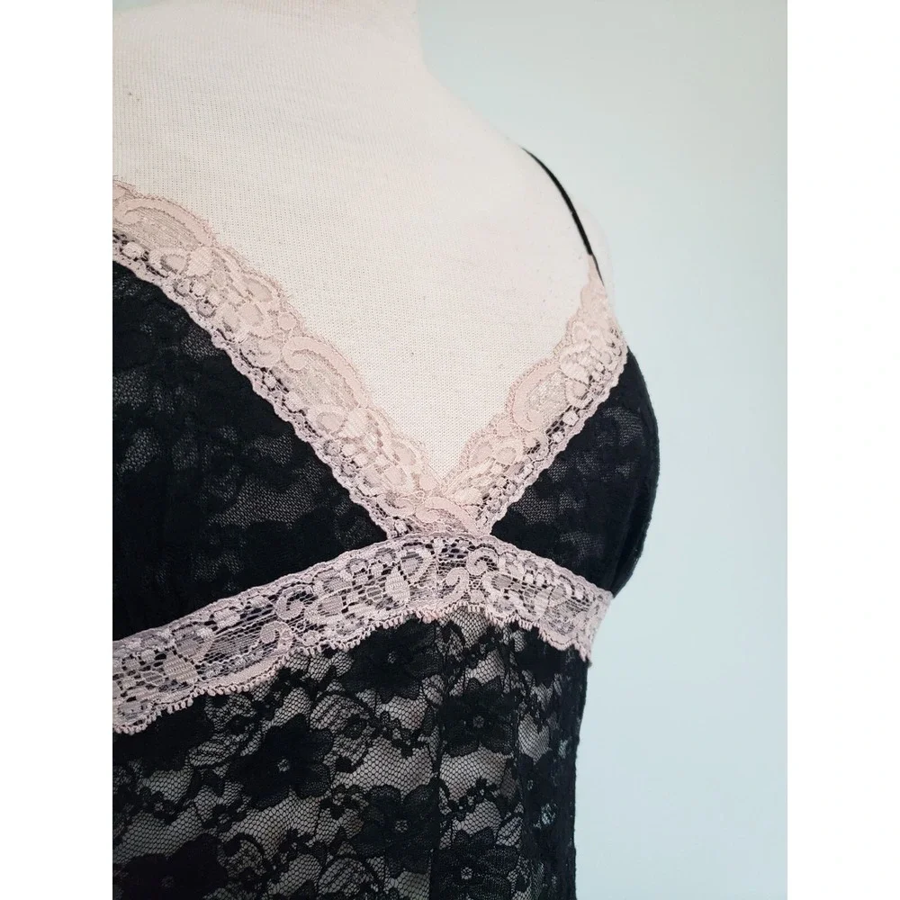 Cosmopolitan Women L Slip Dress Lingerie Pink Sheer Lace Mesh Y2K Racerback Sexy